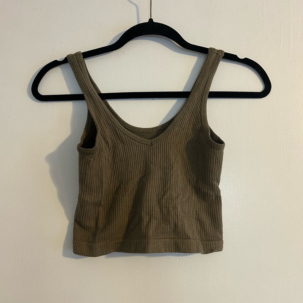 Urban Outfitters Khaki Ribbed Crop Top